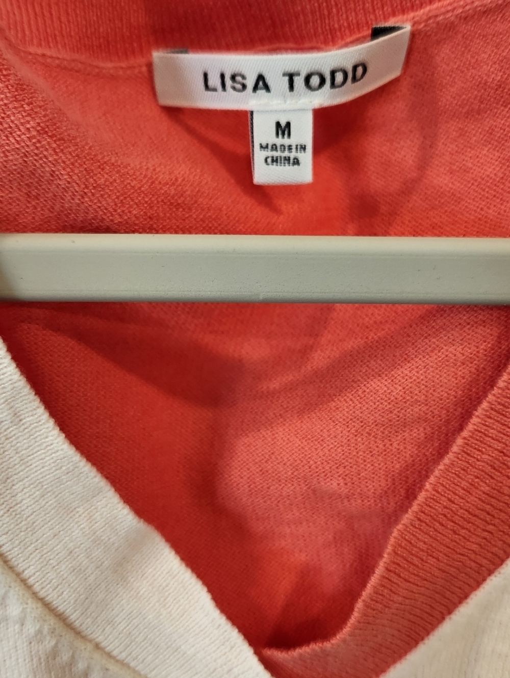 Lisa Todd Cream Sweater with Coral V-Neck Layer - Picture 2 of 4